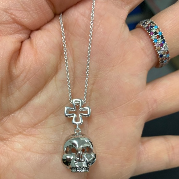 Sterling Silver Rhodium Plated Skull Pendant 2pc - Picture 4 of 6